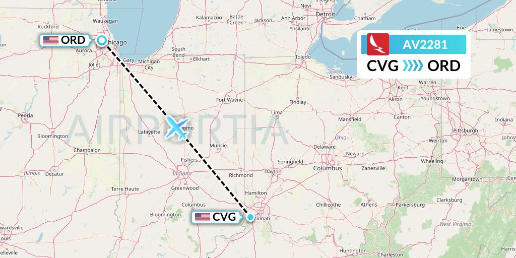 AV2281 Avianca Flight Map: Cincinnati to Chicago