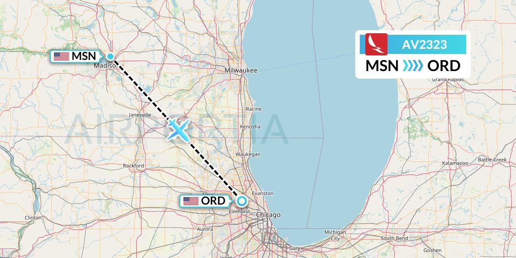 AV2323 Avianca Flight Map: Madison to Chicago