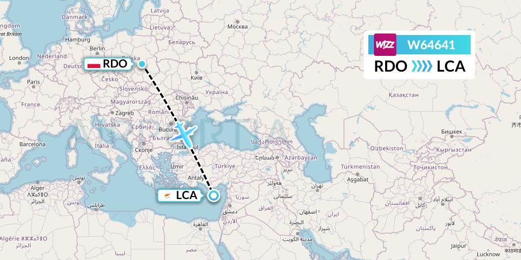 W64641 Wizz Air Flight Map: Radom to Larnaca