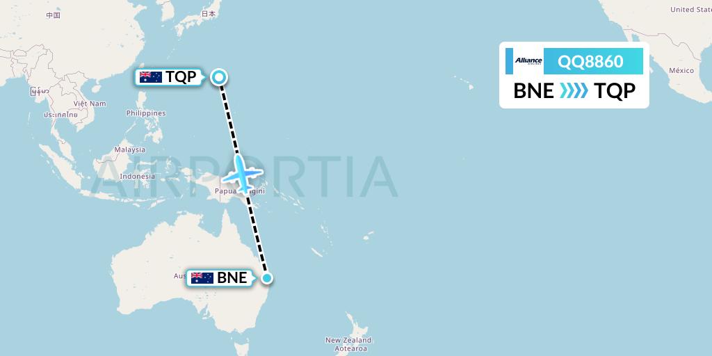QQ8860 Alliance Airlines Flight Map: Brisbane to Cloncurry