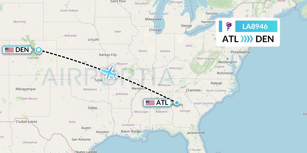 LA8946 LAN Airlines Flight Map: Atlanta to Denver