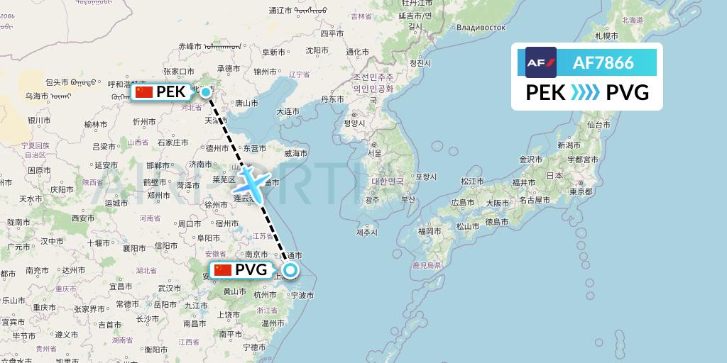 AF7866 Air France Flight Map: Beijing to Shanghai
