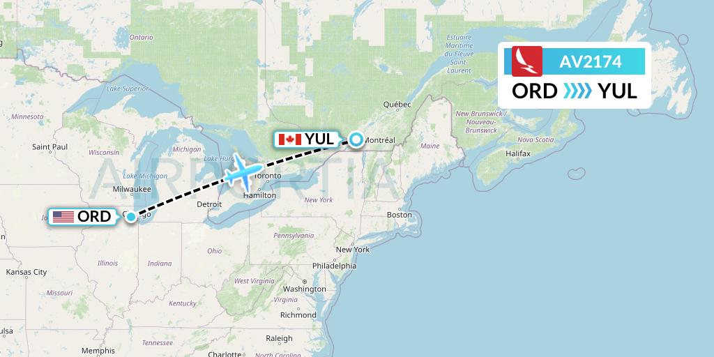 AV2174 Avianca Flight Map: Chicago to Montreal