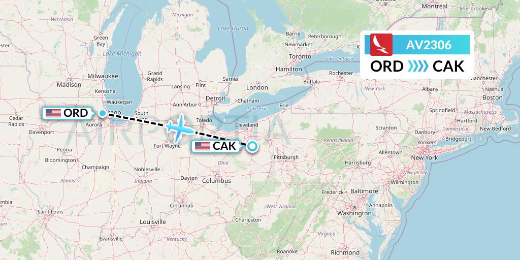 AV2306 Avianca Flight Map: Chicago to Akron