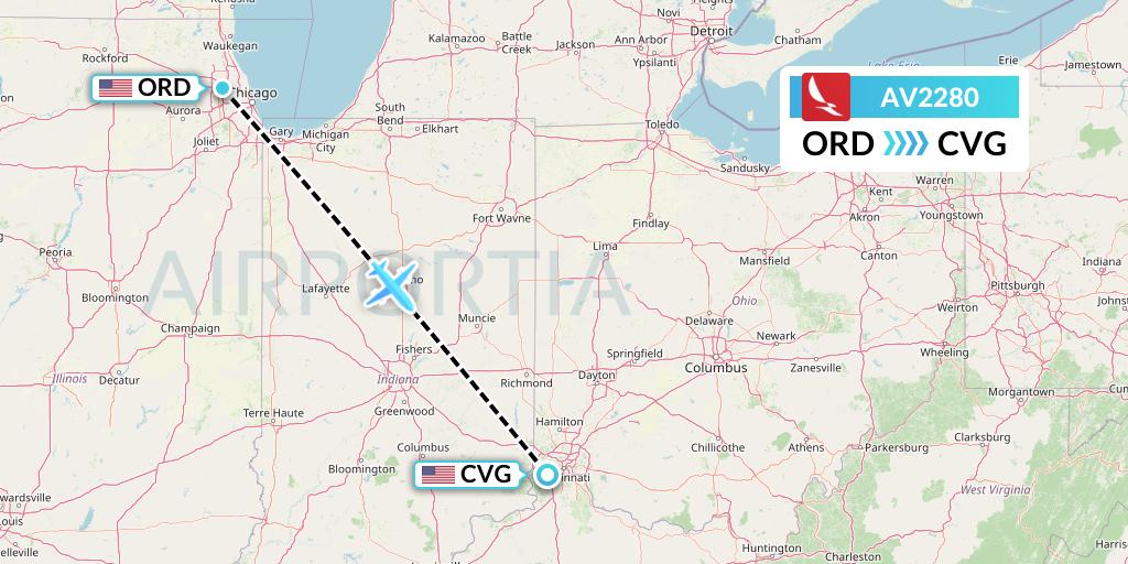 AV2280 Avianca Flight Map: Chicago to Cincinnati