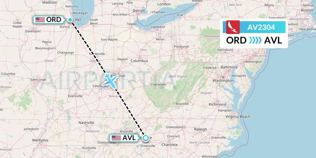 AV2304 Avianca Flight Map: Chicago to Asheville