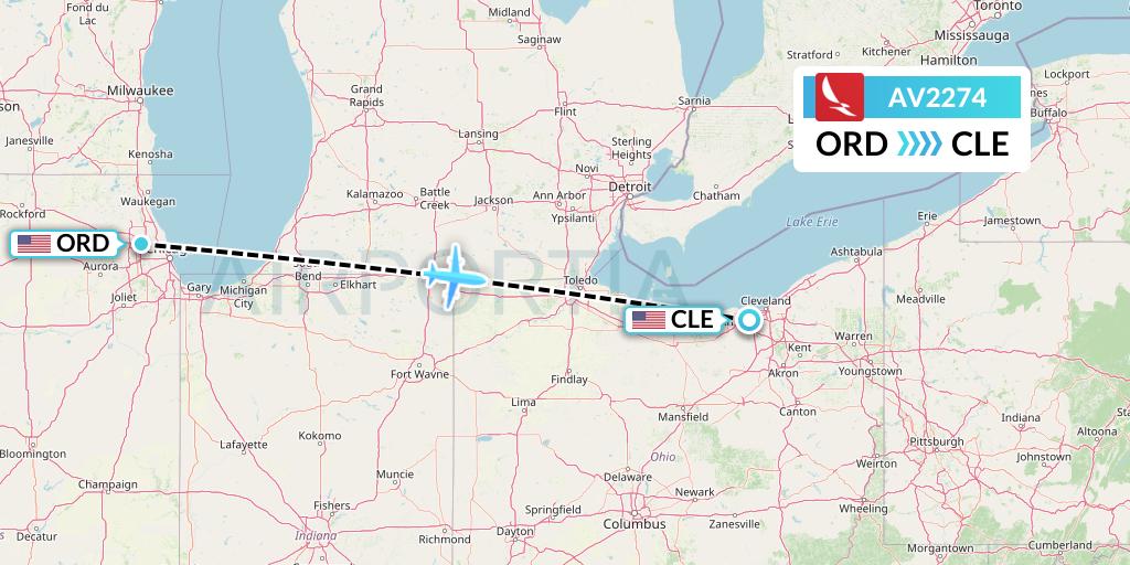 AV2274 Avianca Flight Map: Chicago to Cleveland