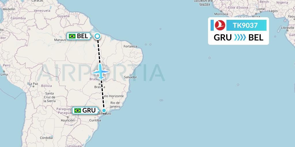 TK9037 Turkish Airlines Flight Map: Sao Paulo to Belem