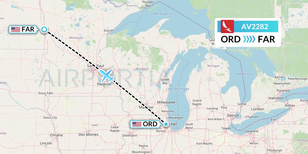 AV2282 Avianca Flight Map: Chicago to Fargo