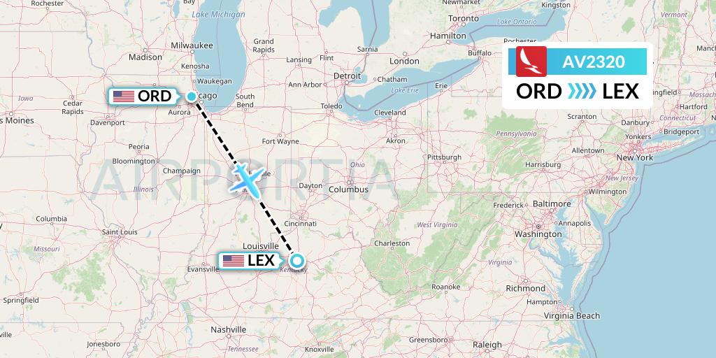 AV2320 Avianca Flight Map: Chicago to Lexington