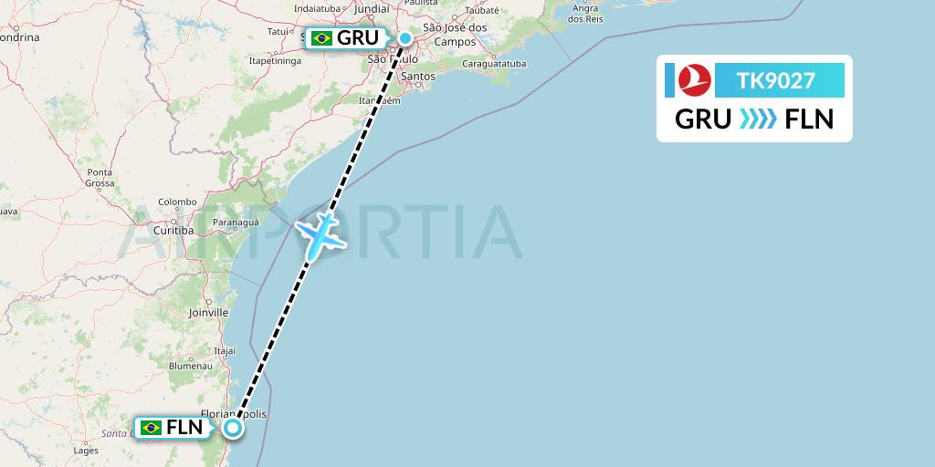 TK9027 Turkish Airlines Flight Map: Sao Paulo to Florianopolis
