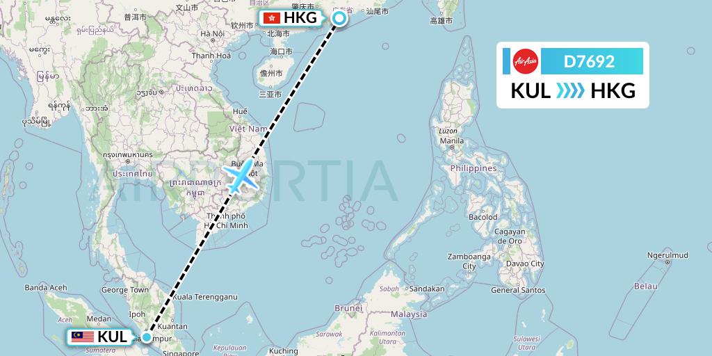 D7692 Flight Status AirAsia X Kuala Lumpur to Hong Kong (XAX692)