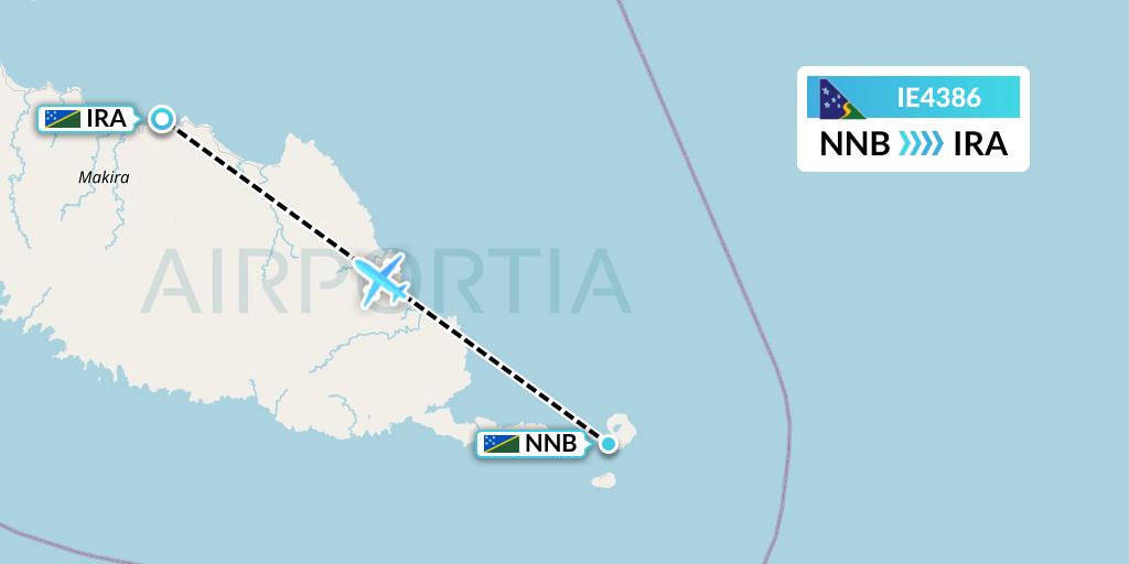 IE4386 Solomon Airlines Flight Map: Santa Ana Island to Kirakira
