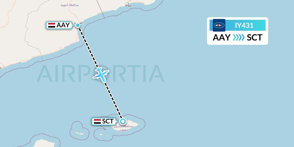 IY431 Yemenia Flight Map: Yemen to Socotra Islands