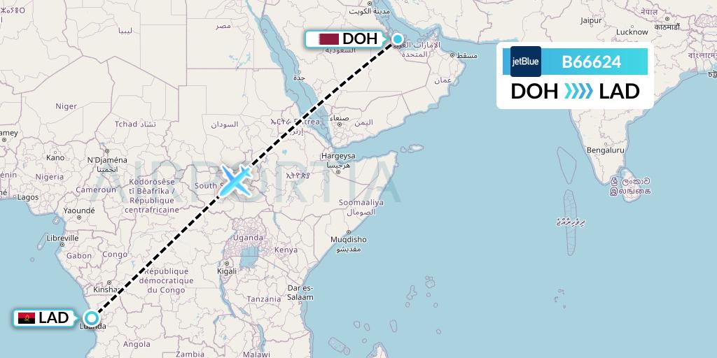 B66624 Flight Status JetBlue Airways Doha to Luanda (JBU6624)