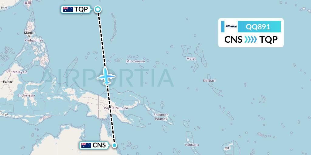 QQ891 Alliance Airlines Flight Map: Cairns to Cloncurry