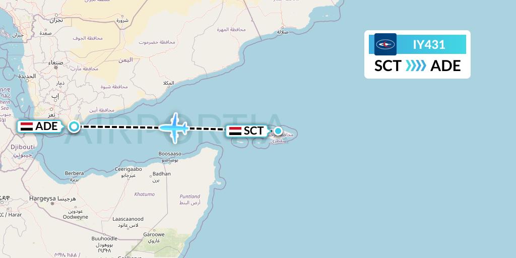 IY431 Yemenia Flight Map: Socotra Islands to Aden