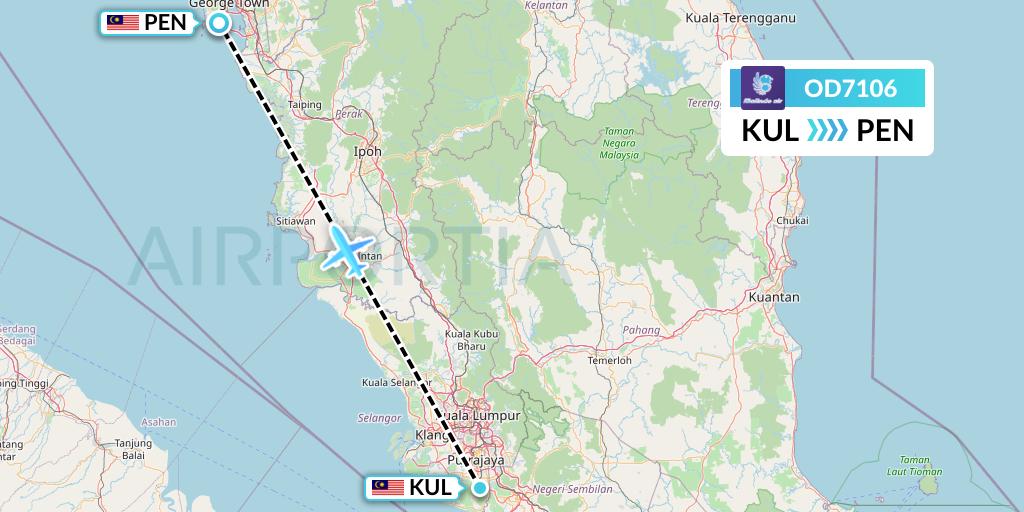 OD7106 Batik Air Malaysia Flight Map: Kuala Lumpur to Penang