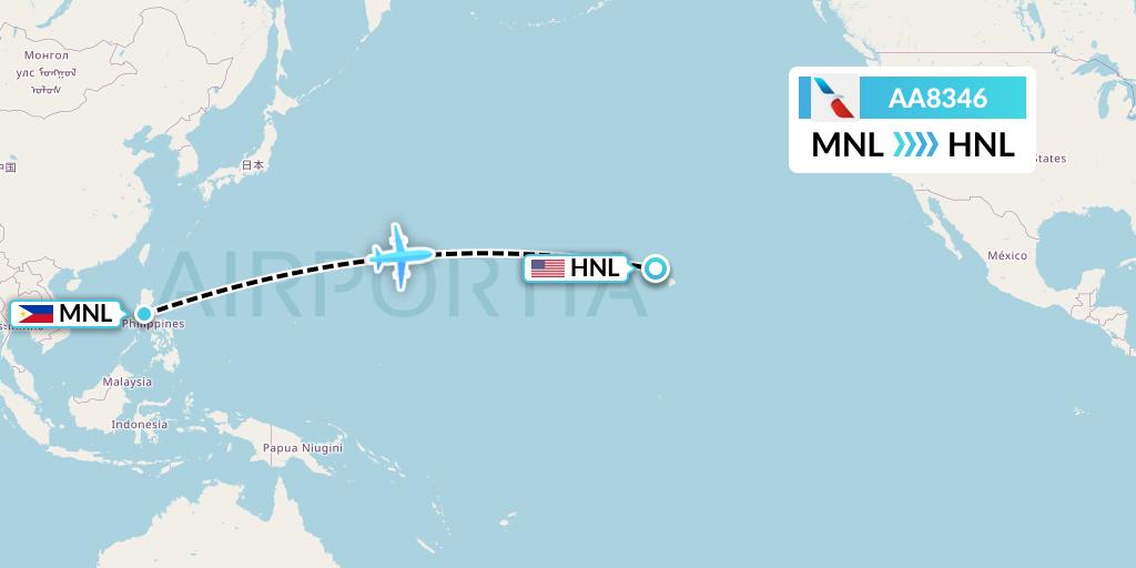 AA8346 American Airlines Flight Map: Manila to Honolulu