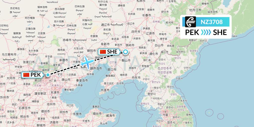 NZ3708 Air New Zealand Flight Map: Beijing to Shenyang