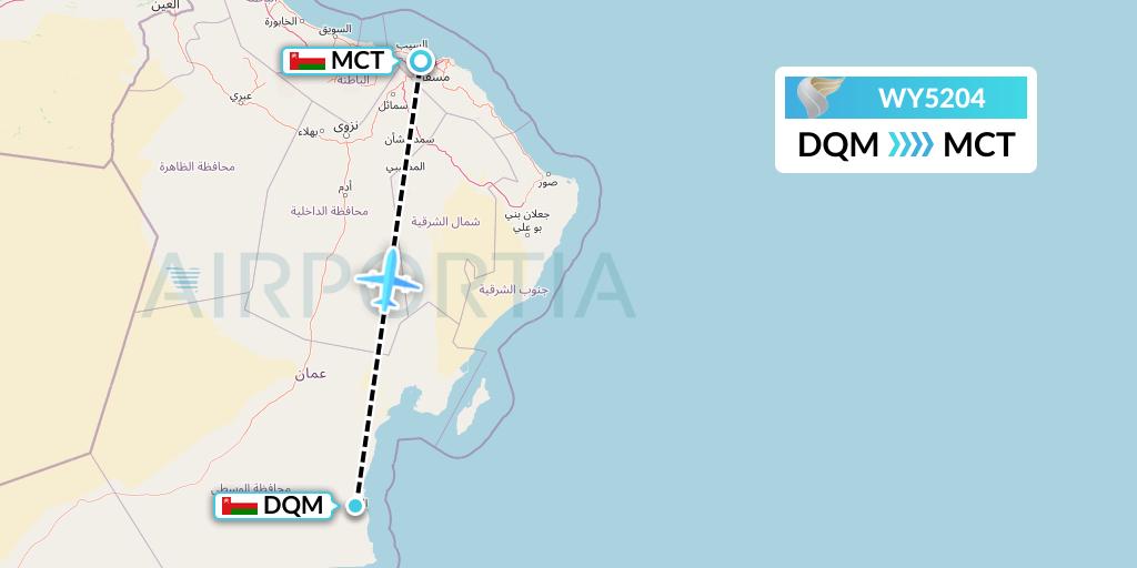 WY5204 Oman Air Flight Map: Salalah to Muscat
