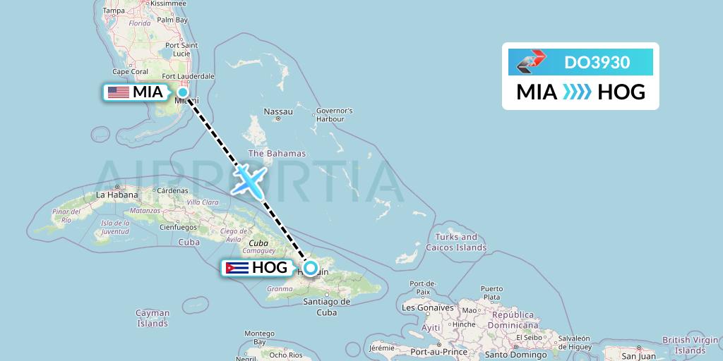 DO3930 Sky High Aviation Flight Map: Miami to Holguin