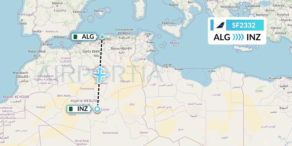 SF2332 Tassili Airlines Flight Map: Algiers to In Salah