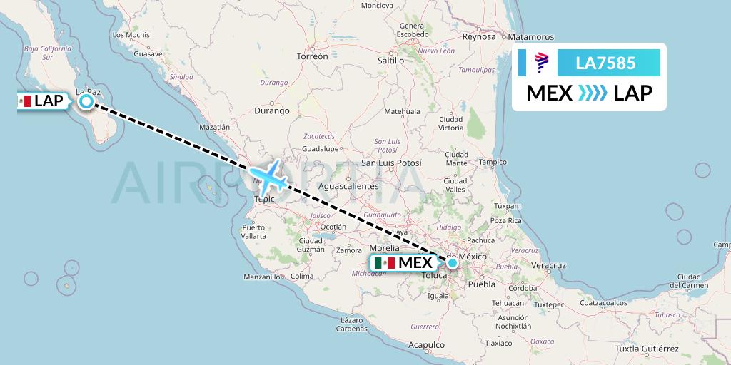 LA7585 LAN Airlines Flight Map: Mexico City to La Paz
