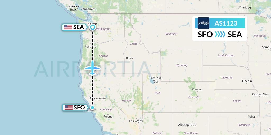 AS1123 Alaska Airlines Flight Map: San Francisco to Seattle