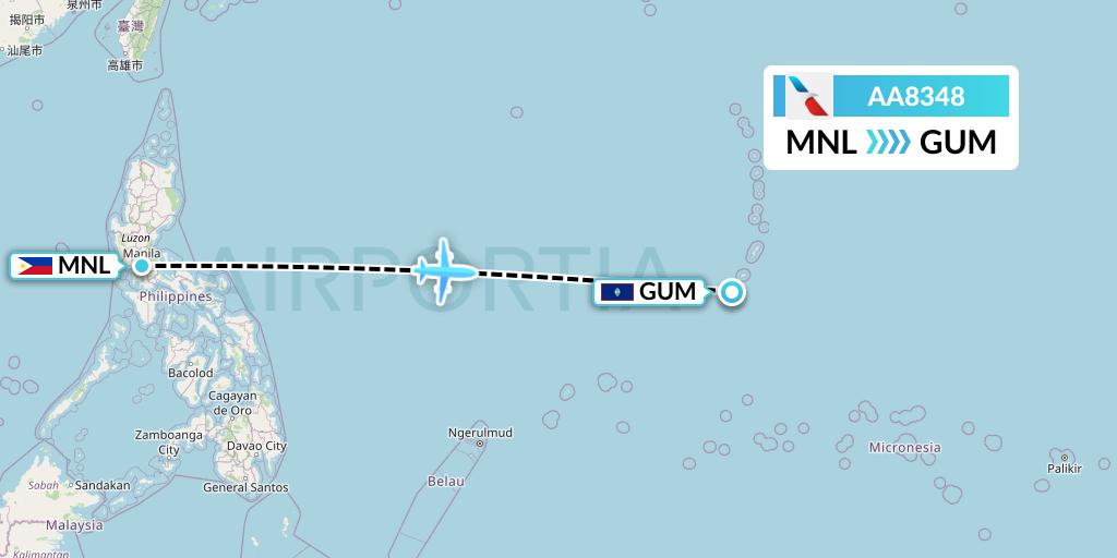 AA8348 American Airlines Flight Map: Manila to Guam