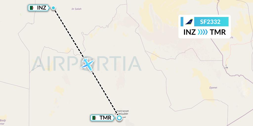 SF2332 Tassili Airlines Flight Map: In Salah to Tamanrasset