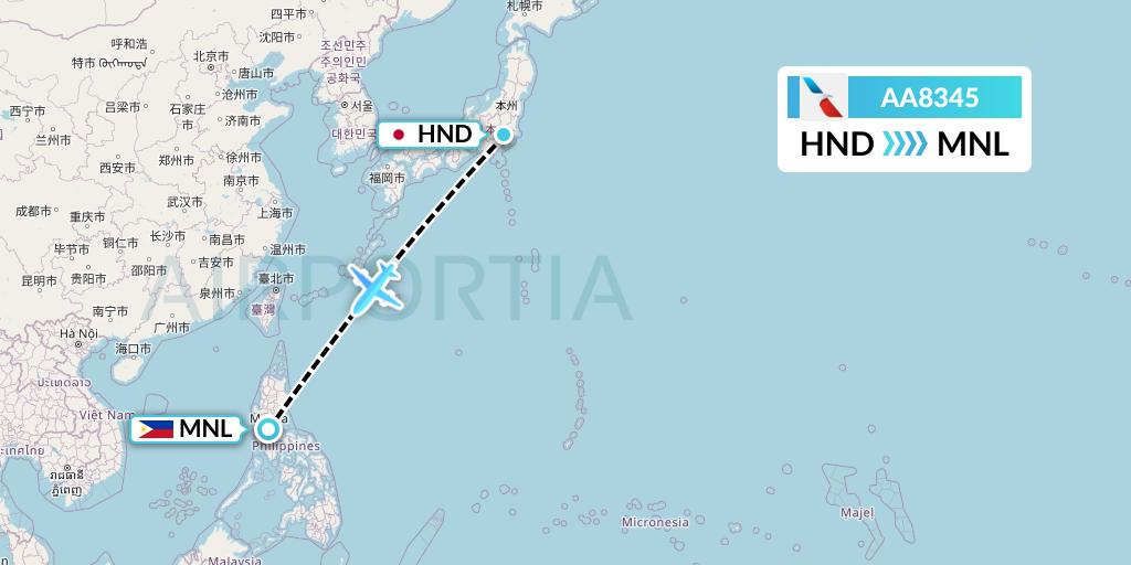 AA8345 American Airlines Flight Map: Tokyo to Manila