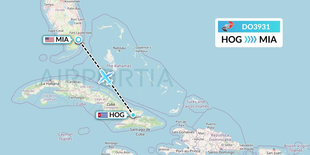 DO3931 Sky High Aviation Flight Map: Holguin to Miami
