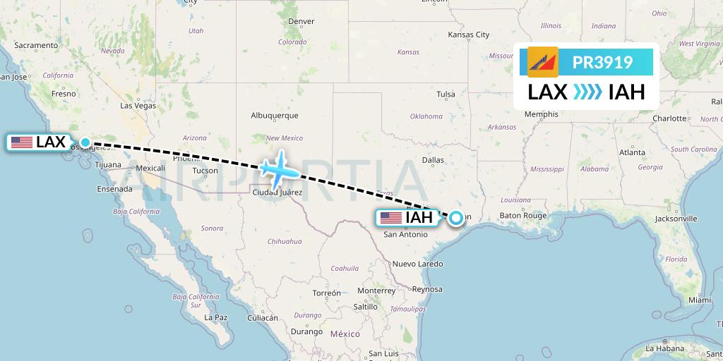 PR3919 Philippine Airlines Flight Map: Los Angeles to Houston
