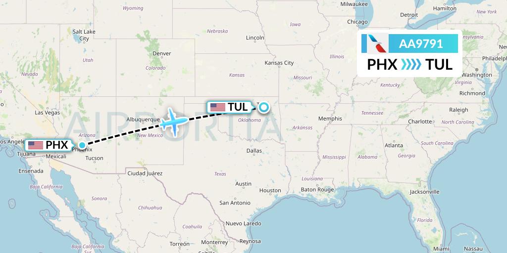 AA9791 American Airlines Flight Map: Phoenix to Tulsa