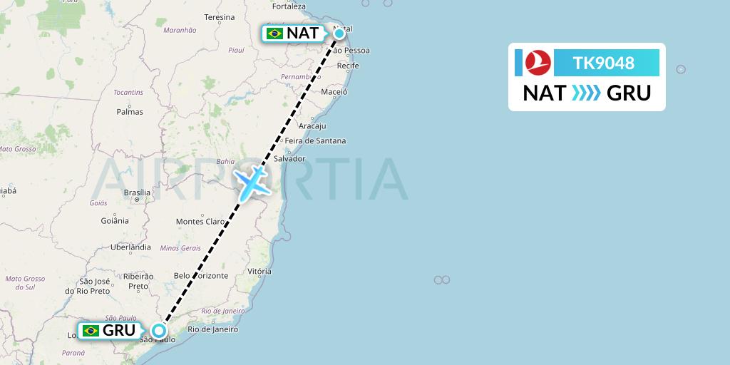 TK9048 Turkish Airlines Flight Map: Natal to Sao Paulo