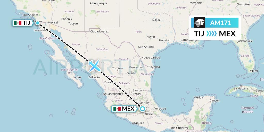 AM171 Aeromexico Flight Map: Tijuana to Mexico City