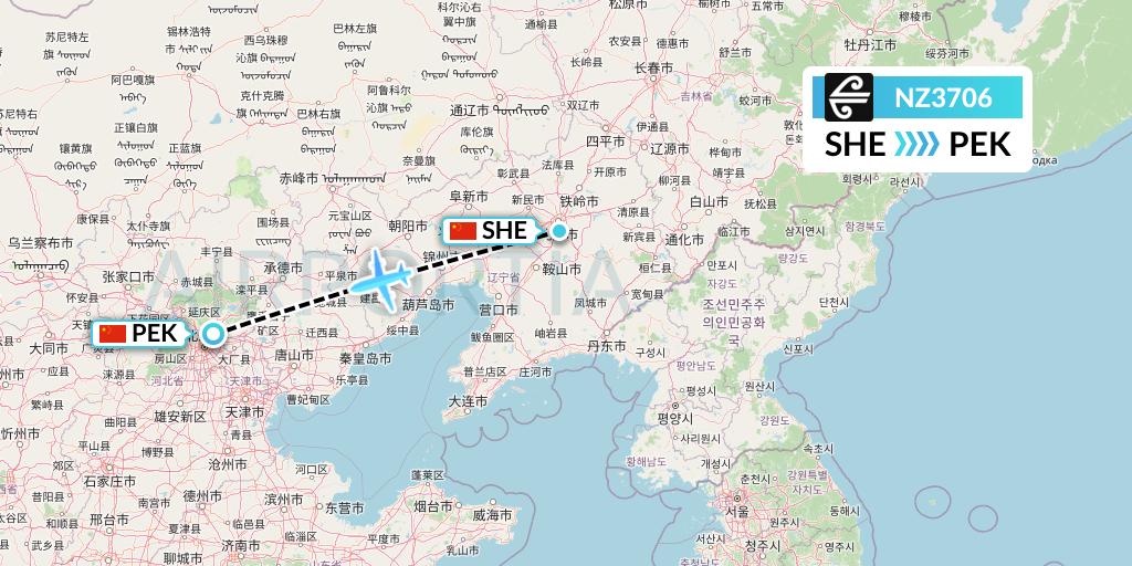 NZ3706 Air New Zealand Flight Map: Shenyang to Beijing