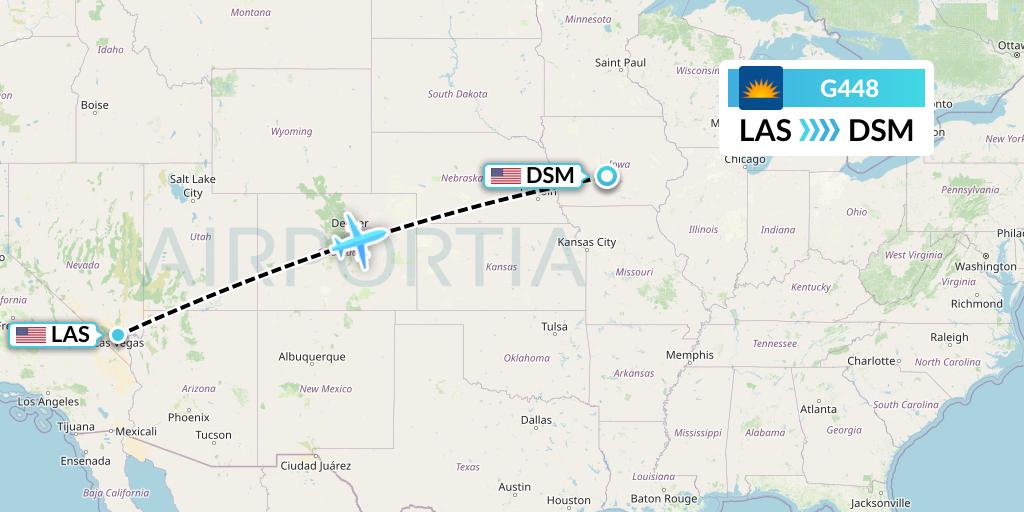 G448 Allegiant Air Flight Map: Las Vegas to Des Moines