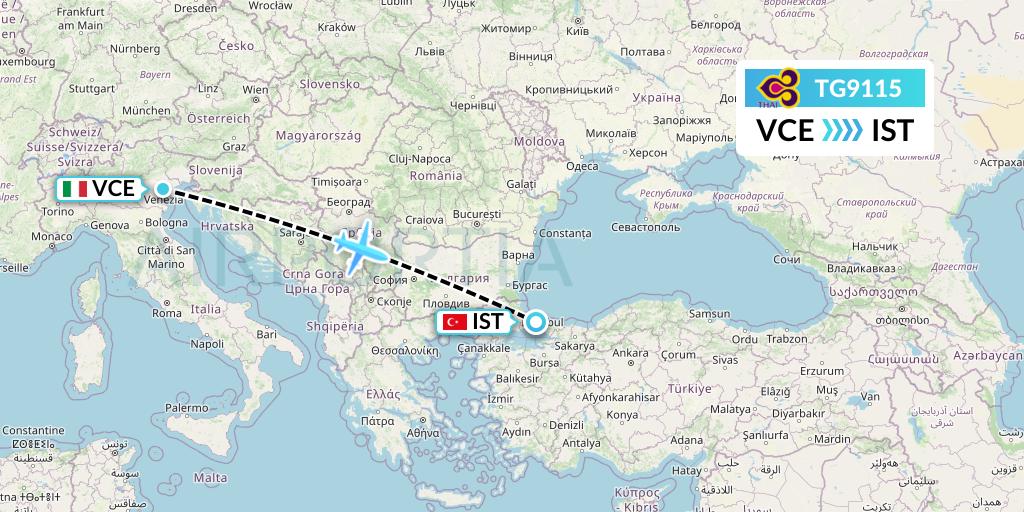 TG9115 Thai Airways Flight Map: Venice to Istanbul