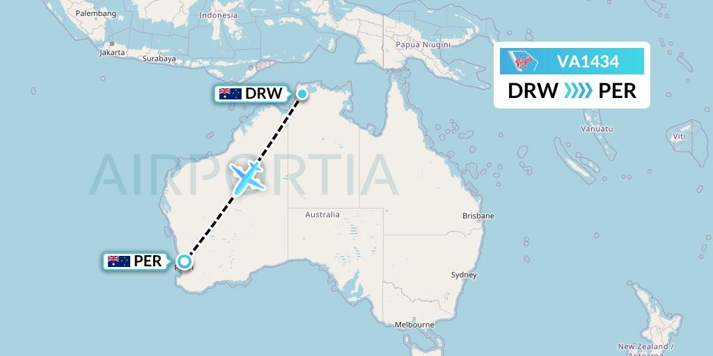 VA1434 Virgin Australia Flight Map: Darwin to Perth