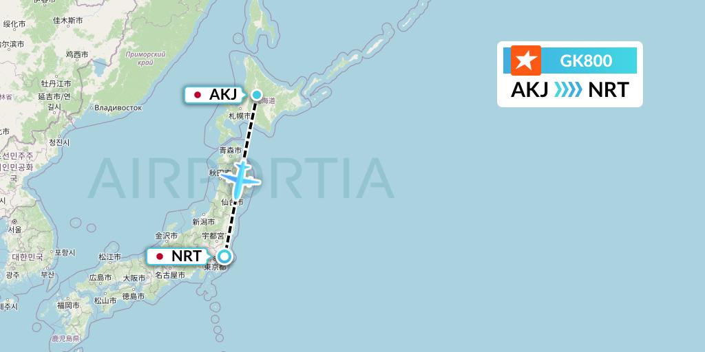 GK800 JetStar Japan Flight Map: Asahikawa to Tokyo