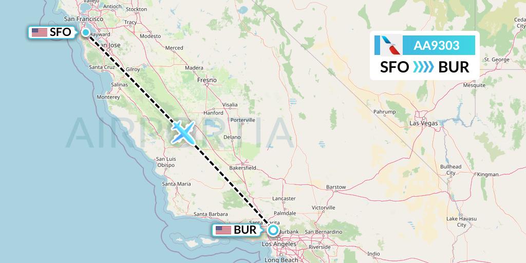 AA9303 American Airlines Flight Map: San Francisco to Burbank