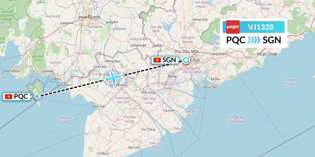 VJ1328 VietJet Air Flight Map: Phu Quoc to Ho Chi Minh City