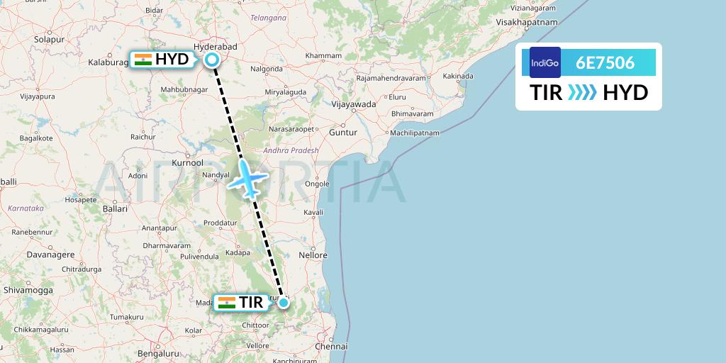 6E7506 IndiGo Airlines Flight Map: Tirupati to Hyderabad