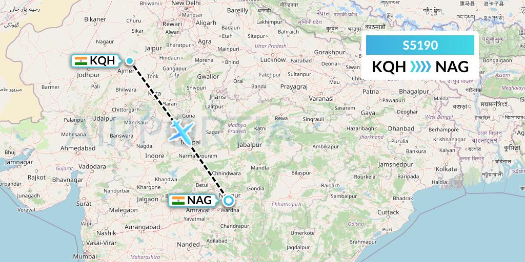 S5190 Star Air Flight Map: Jaipur to Nagpur