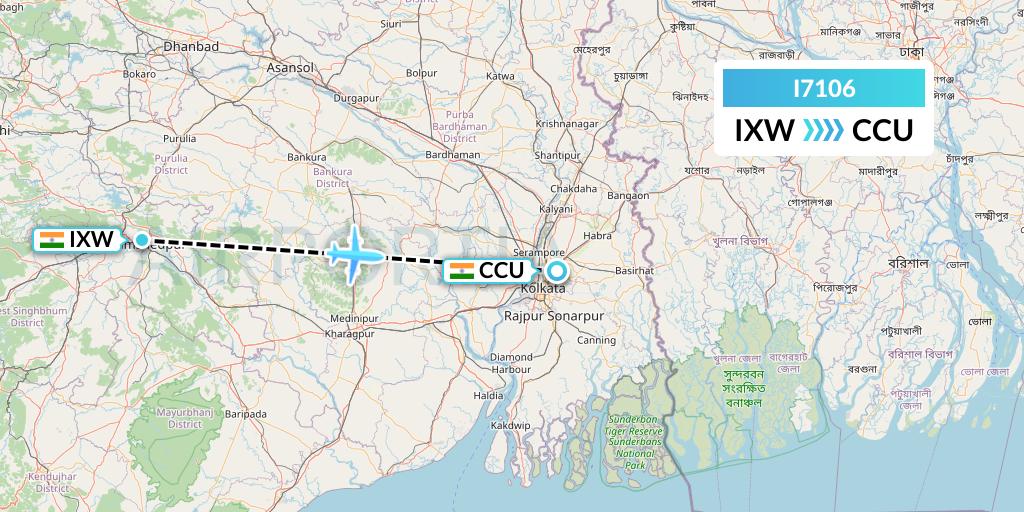 I7106 Indiaone Air Flight Map: India to Kolkata
