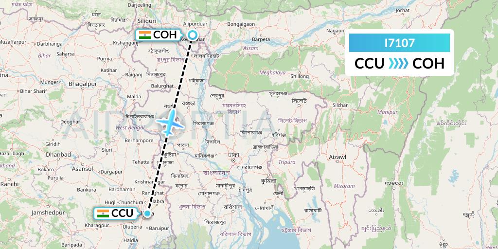 I7107 Indiaone Air Flight Map: Kolkata to India
