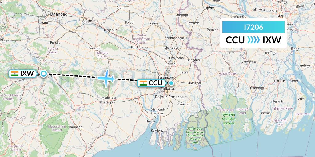 I7206 Indiaone Air Flight Map: Kolkata to India