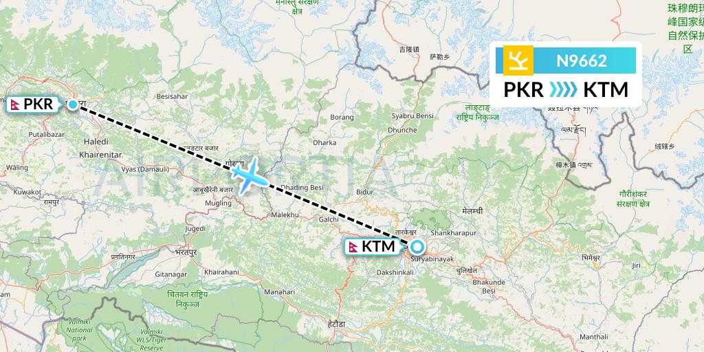 N9662 Shree Airlines Flight Map: Pokhara to Kathmandu